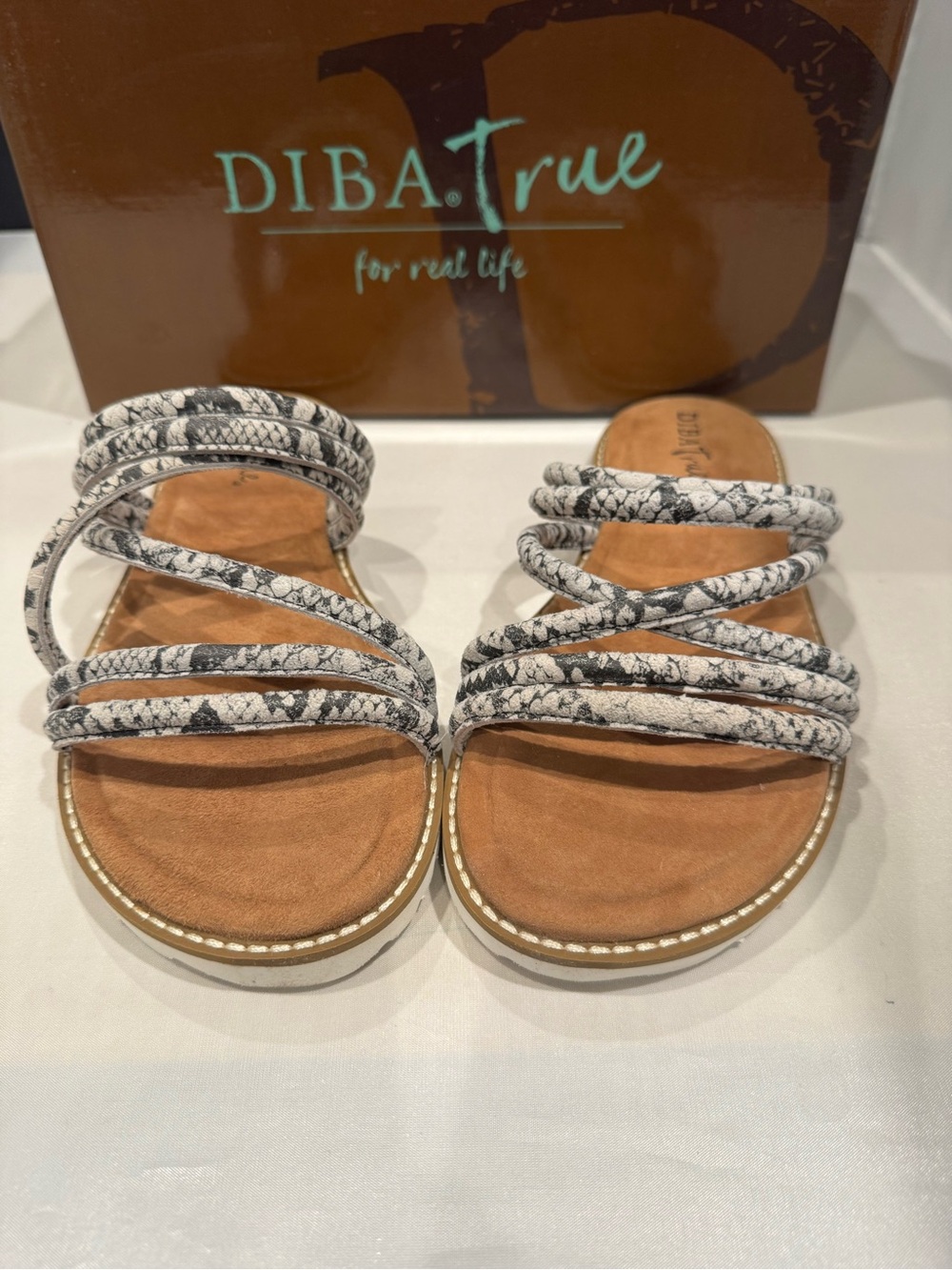 Diba True Women's Snake-Print Multi-Strap Slide Sandals in White/Black